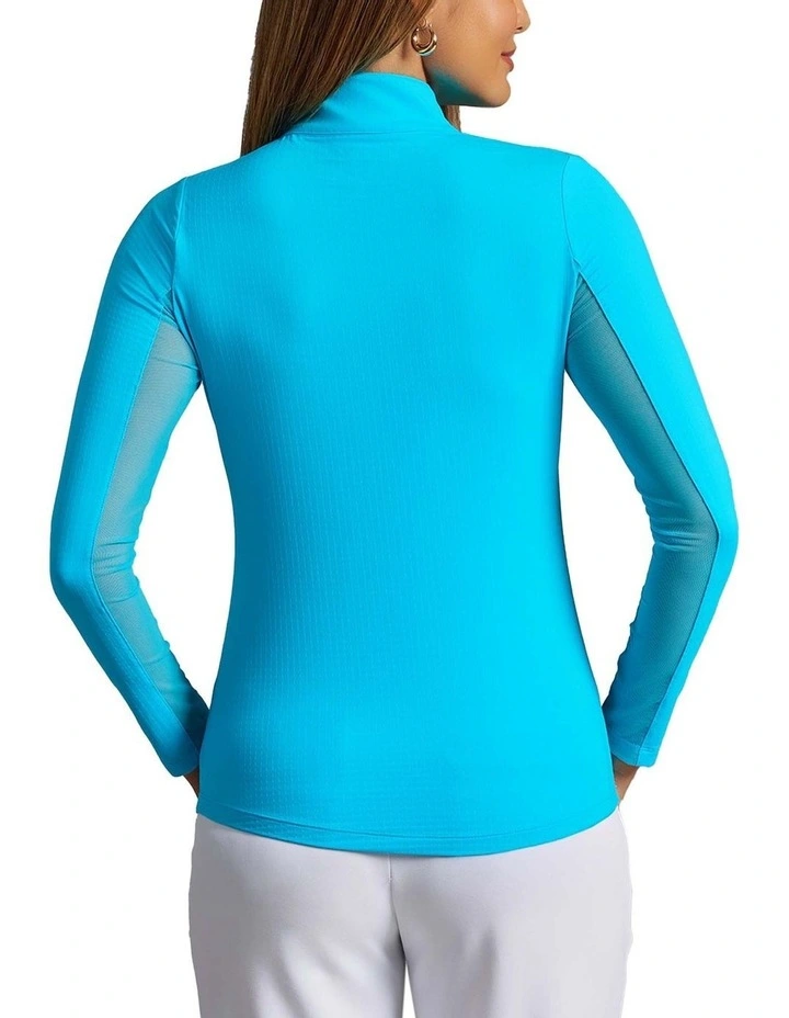 Ibkul Solid Long Sleeve Zip Mock Neck Shirt in Turquoise image 2