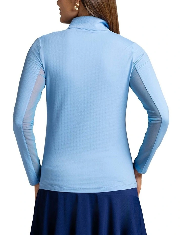 Ibkul Solid Long Sleeve Zip Mock Neck Shirt in Peri image 2