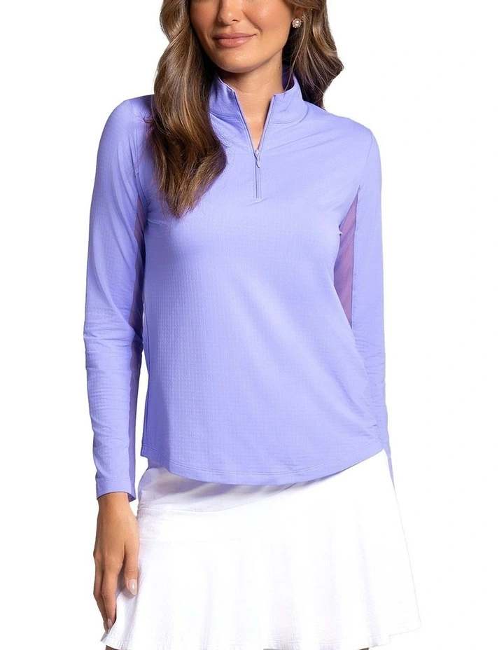 Ibkul Solid Long Sleeve Zip Mock Neck Shirt in Lavender image 1