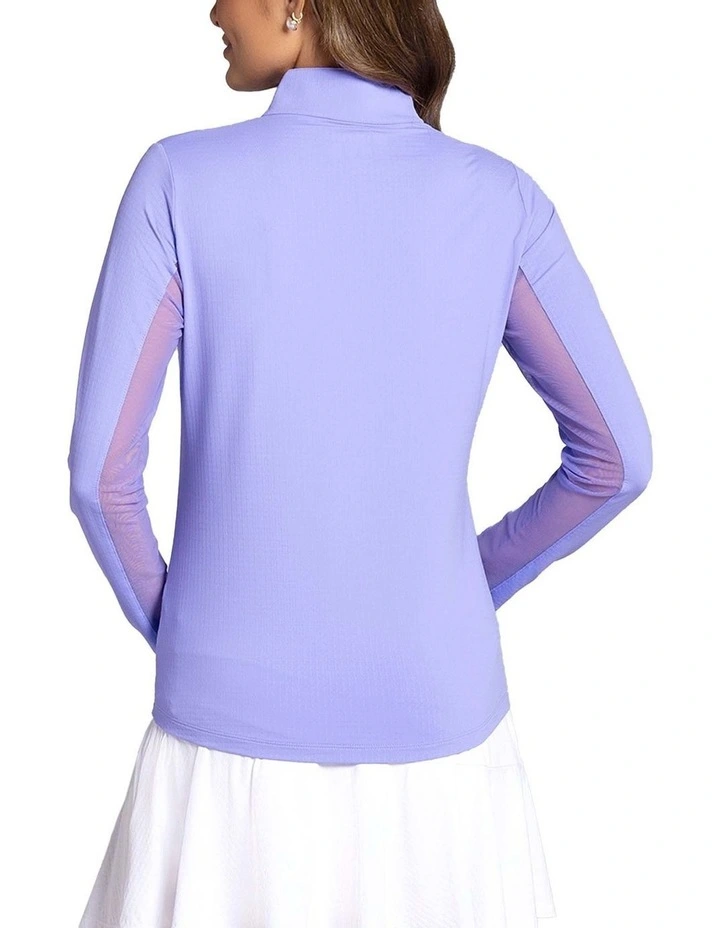 Ibkul Solid Long Sleeve Zip Mock Neck Shirt in Lavender image 2