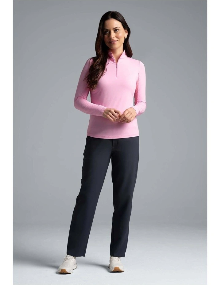 Ibkul Solid Long Sleeve Zip Mock Neck Shirt in Candy Pink image 3