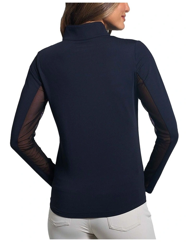Ibkul Solid Long Sleeve Zip Mock Neck Shirt in Black image 2