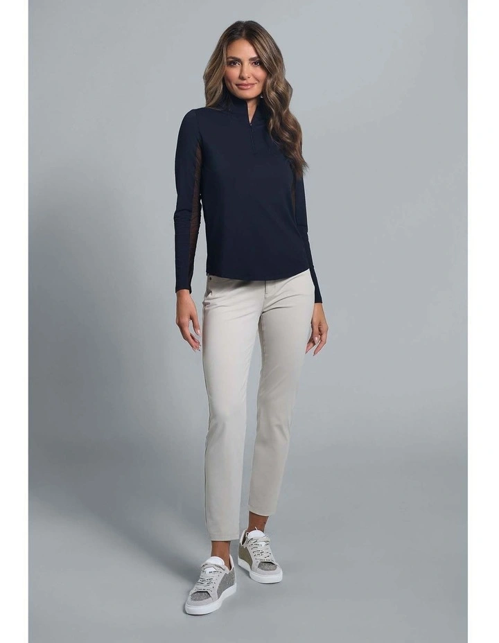 Ibkul Solid Long Sleeve Zip Mock Neck Shirt in Black image 3