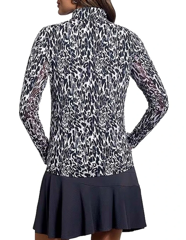 Ibkul Karen Long Sleeve Zip Mock Neck Shirt in Black/Grey image 2