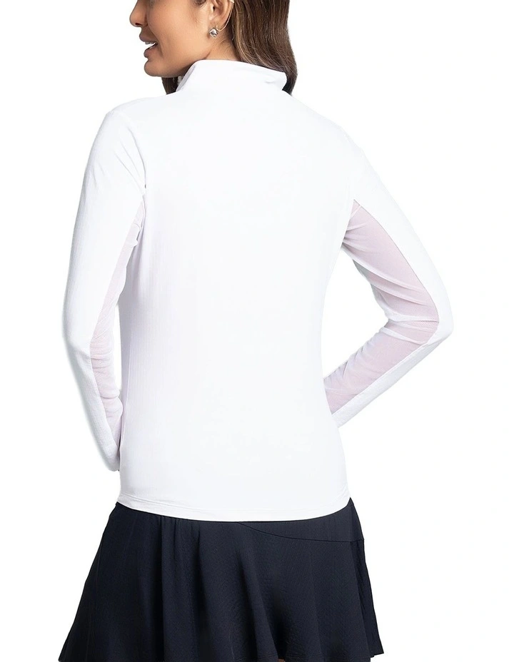 Solid Long Sleeve Zip Mock Neck Shirt in White image 2