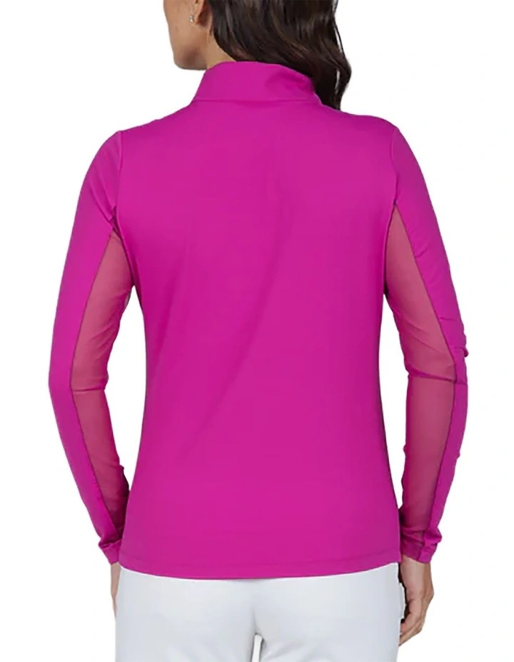 Solid Long Sleeve Zip Mock Neck Shirt in Raspberry image 2