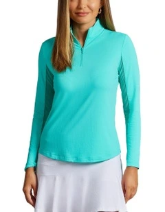 Solid Long Sleeve Zip Mock Neck Shirt in Jade