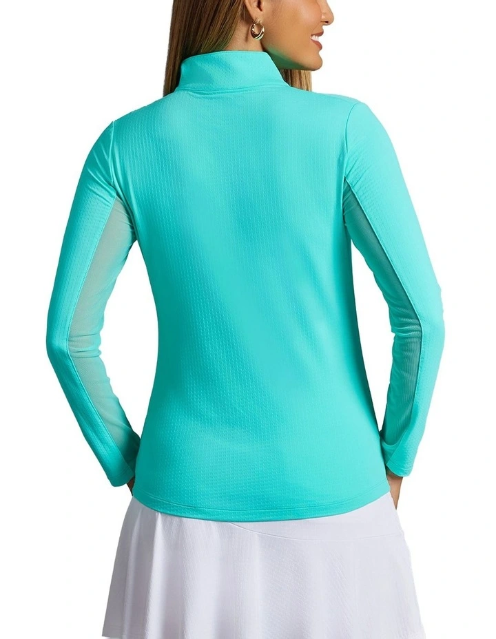 Solid Long Sleeve Zip Mock Neck Shirt in Jade image 2