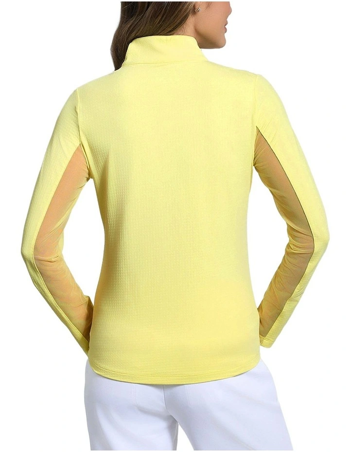 Solid Long Sleeve Zip Mock Neck Shirt in Butter image 2