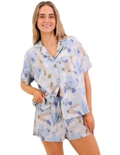 Floral Linen Pyjama Set in Blue