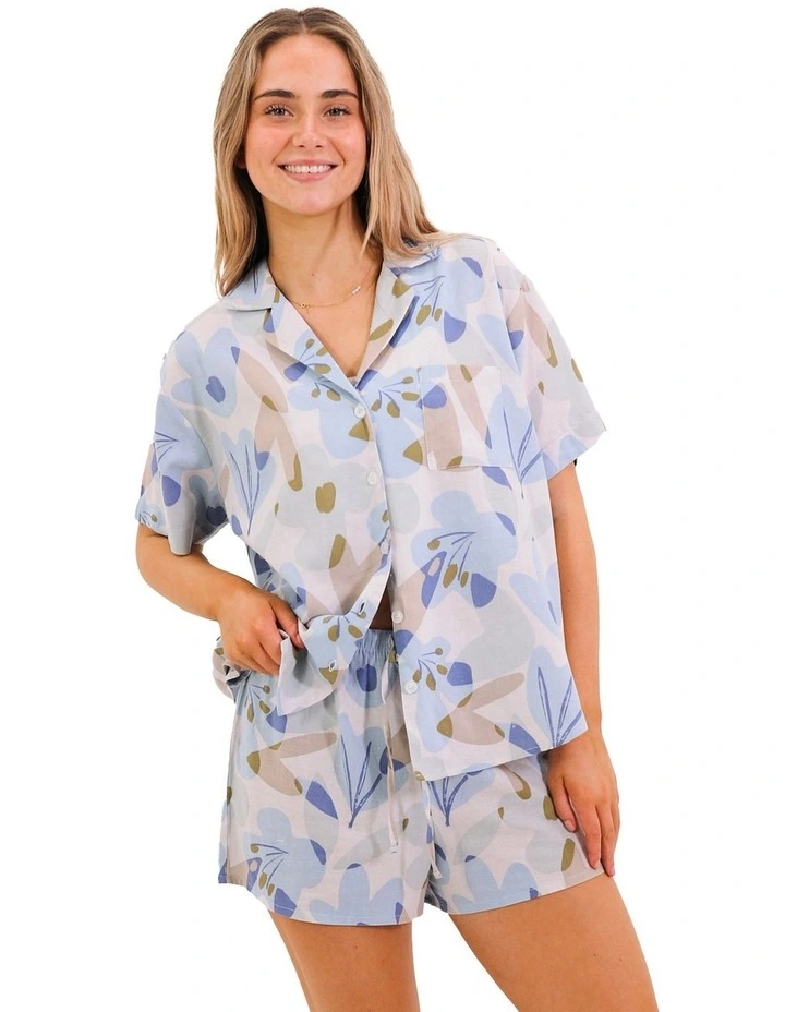 Floral Linen Pyjama Set in Blue image 1