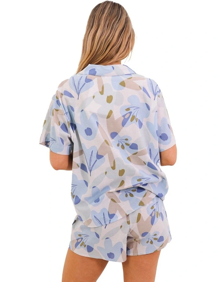 Floral Linen Pyjama Set in Blue image 3