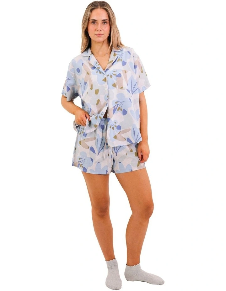 Floral Linen Pyjama Set in Blue image 4
