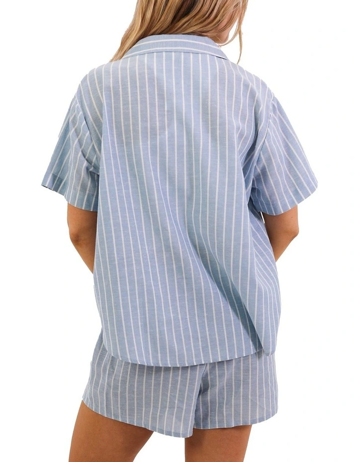 Stripe Linen Pyjama Set in Blue image 2