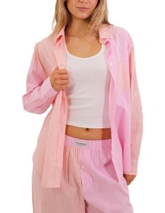 Bamboo Stripe Pyjama Shirt in Pink