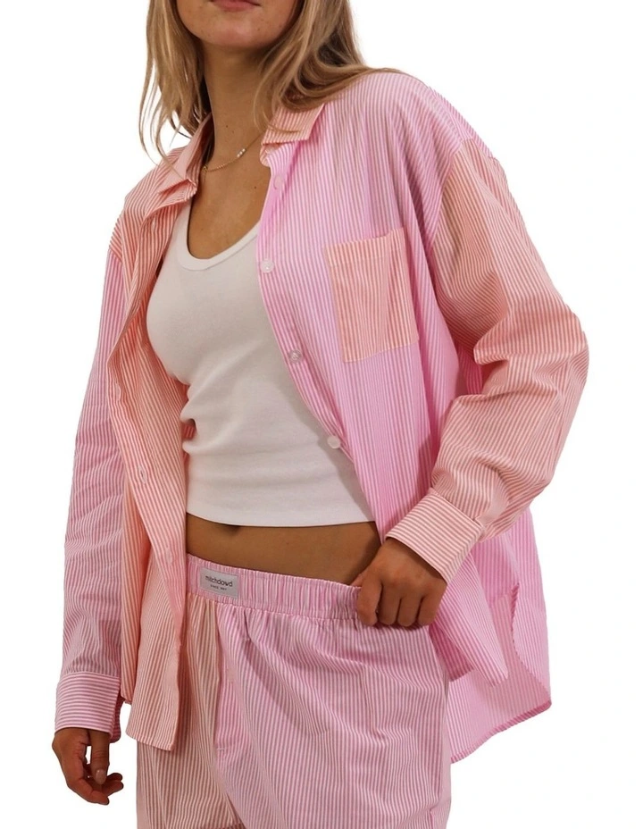 Bamboo Stripe Pyjama Shirt in Pink image 3