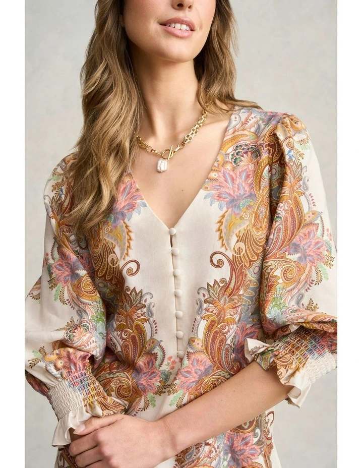 Paisley Border Print Blouse in Cream Paisley Border image 3