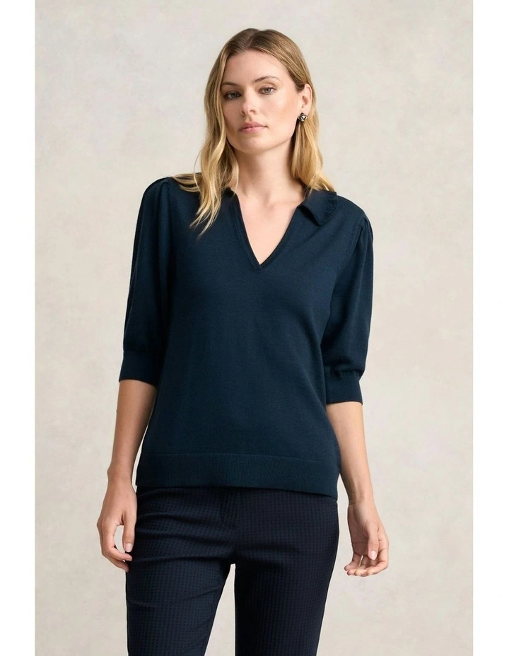 Half Sleeve Collared Wool Knit in Ink image 1