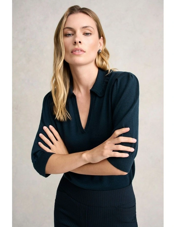 Half Sleeve Collared Wool Knit in Ink image 6