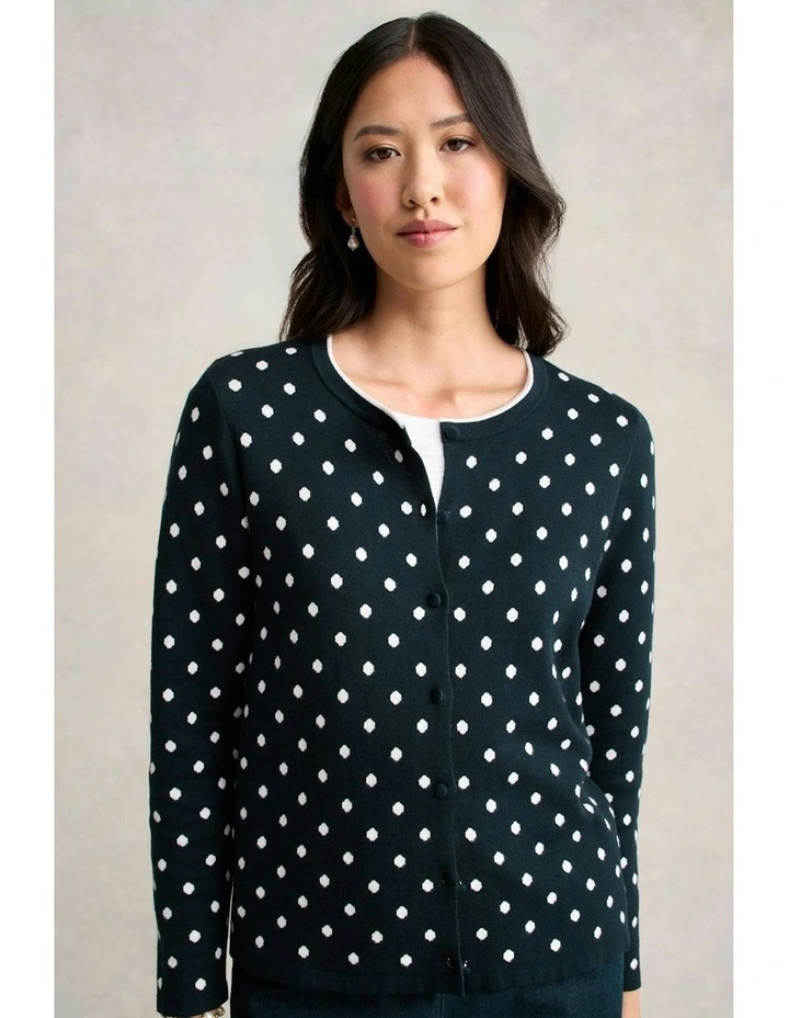 Jacquard Cotton Cardigan in Deep Navy Spot image 1