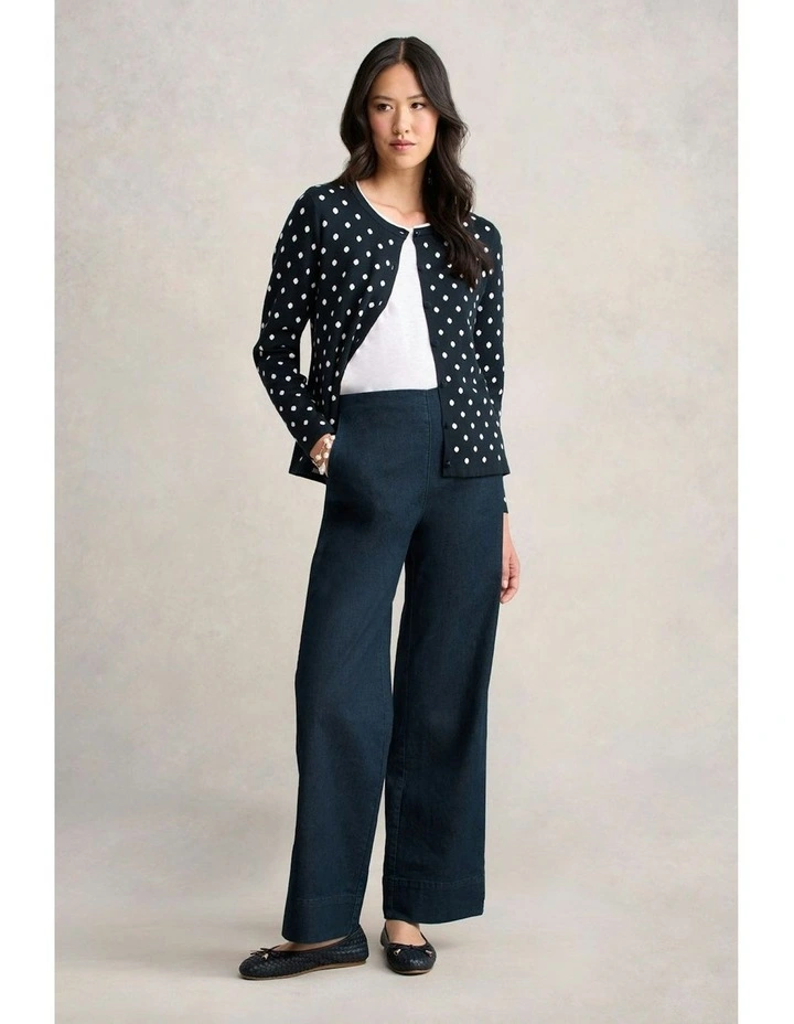 Jacquard Cotton Cardigan in Deep Navy Spot image 3