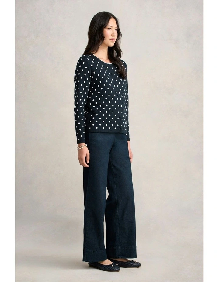 Jacquard Cotton Cardigan in Deep Navy Spot image 4