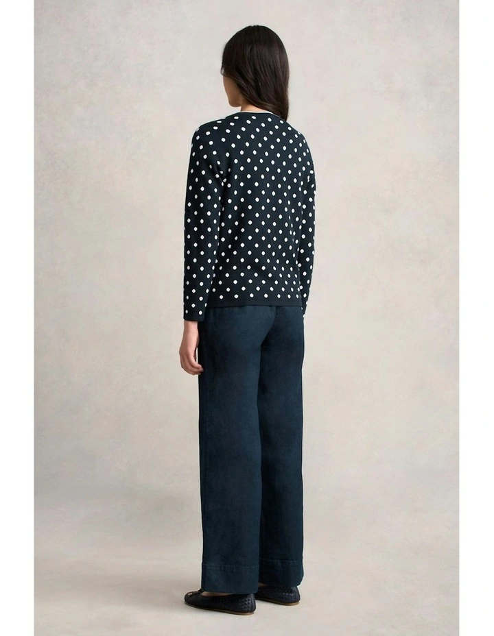 Jacquard Cotton Cardigan in Deep Navy Spot image 5
