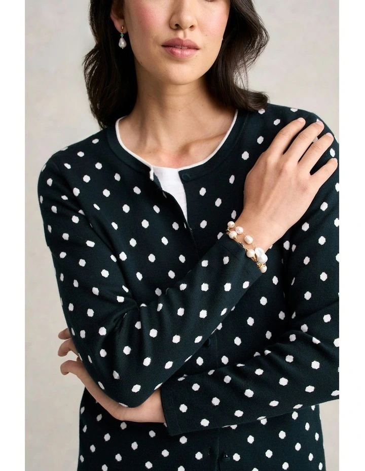 Jacquard Cotton Cardigan in Deep Navy Spot image 6