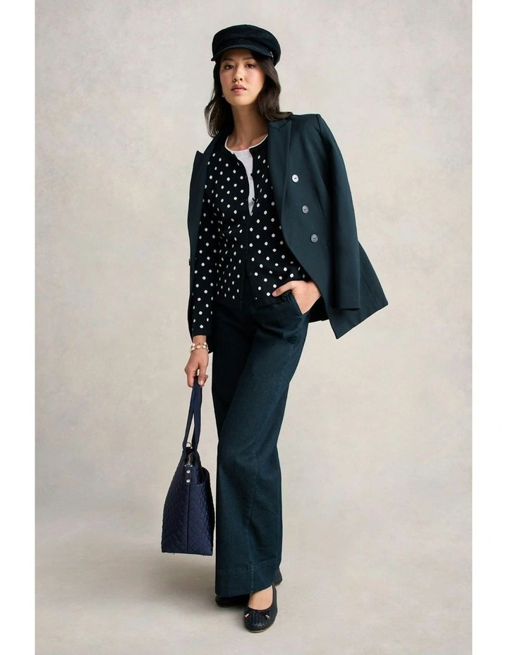 Jacquard Cotton Cardigan in Deep Navy Spot image 7