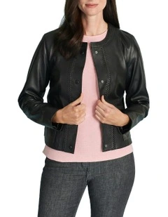 Braid Detail Leather Jacket in Black