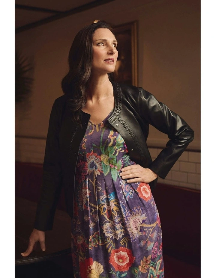 Braid Detail Leather Jacket in Black image 3