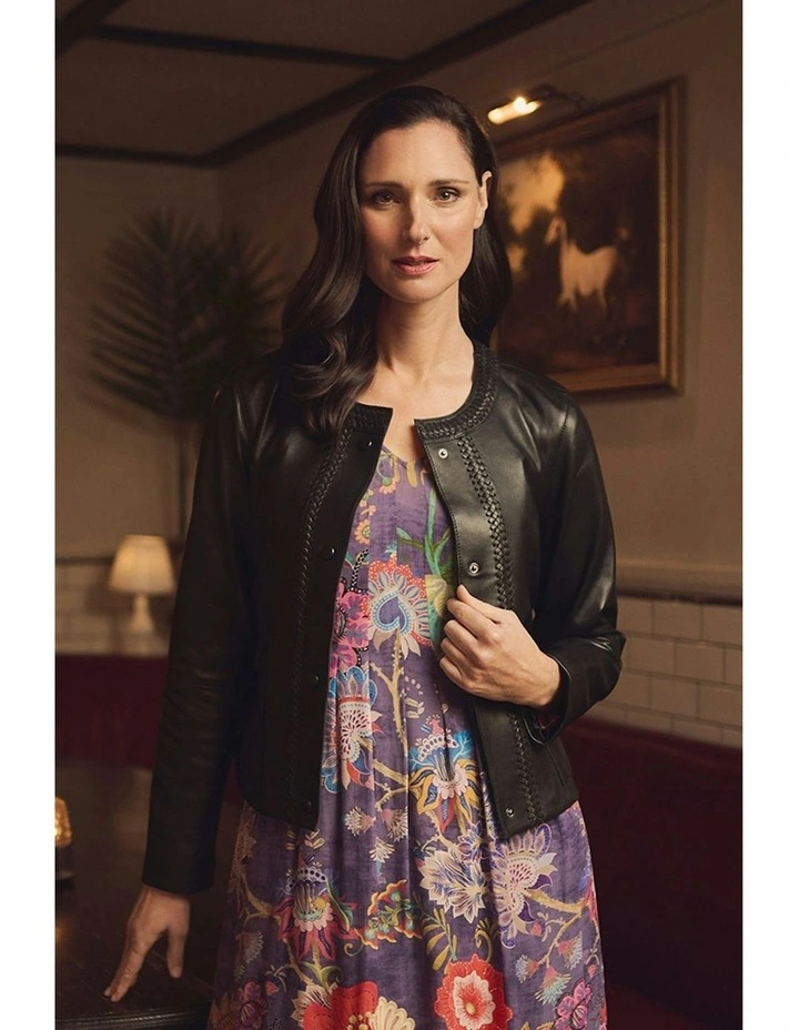 Braid Detail Leather Jacket in Black image 7