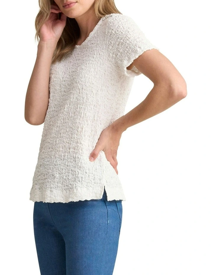 Crinkle Cotton T-Shirt in White image 1