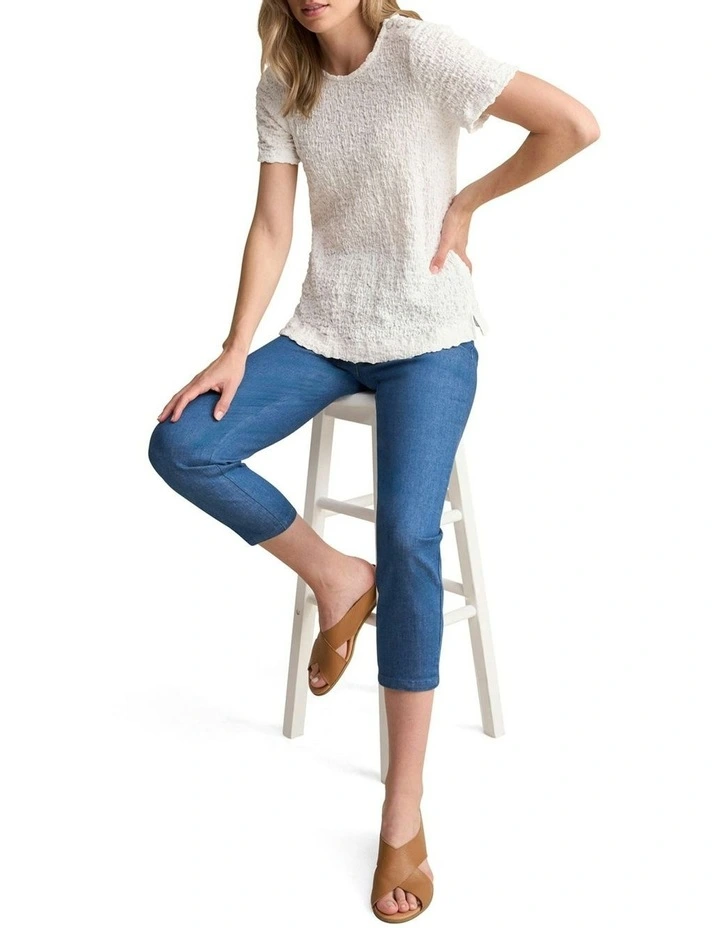 Crinkle Cotton T-Shirt in White image 3