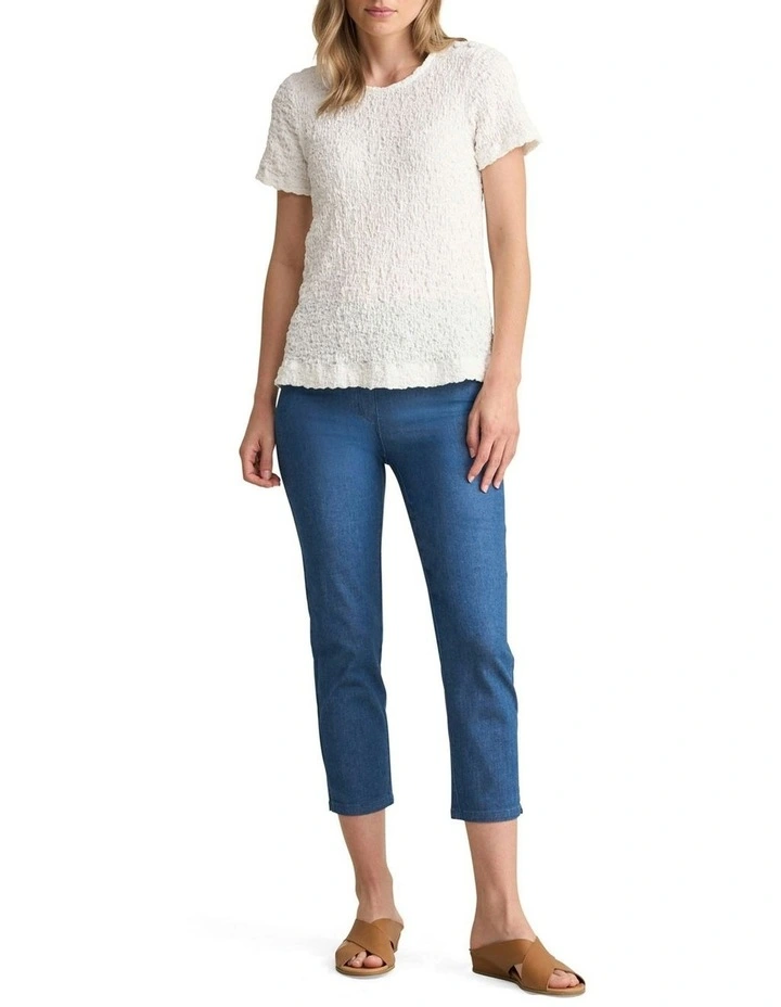 Crinkle Cotton T-Shirt in White image 4