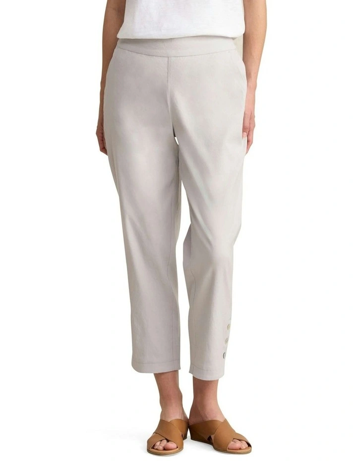 Curved Hem Linen Pant in Light Grey image 1