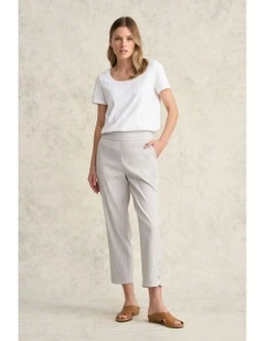 Curved Hem Linen Pant in Light Grey