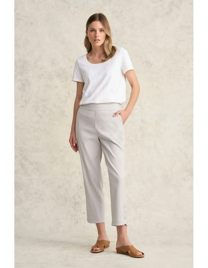 Curved Hem Linen Pant in Light Grey image 1