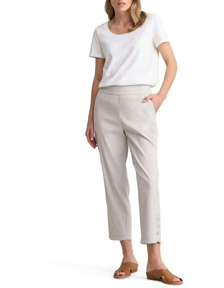 Curved Hem Linen Pant in Light Grey image 2