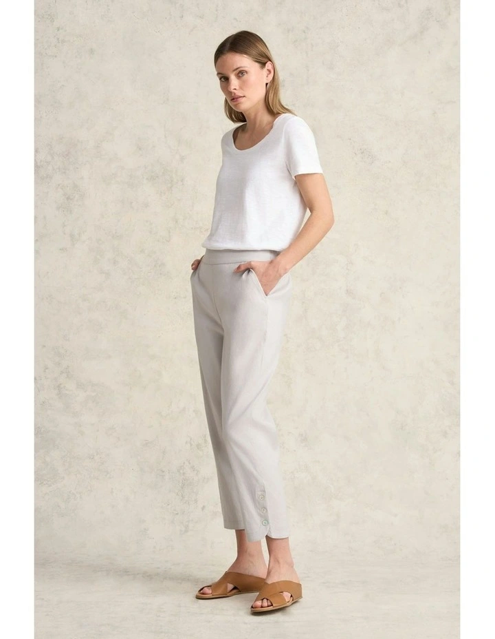 Curved Hem Linen Pant in Light Grey image 3