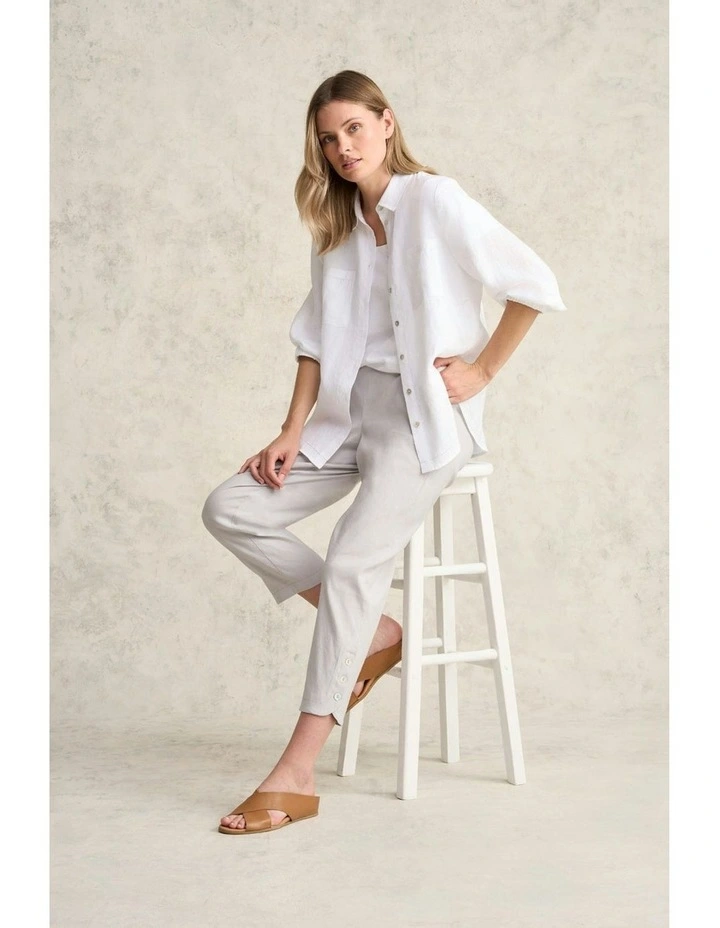 Curved Hem Linen Pant in Light Grey image 4