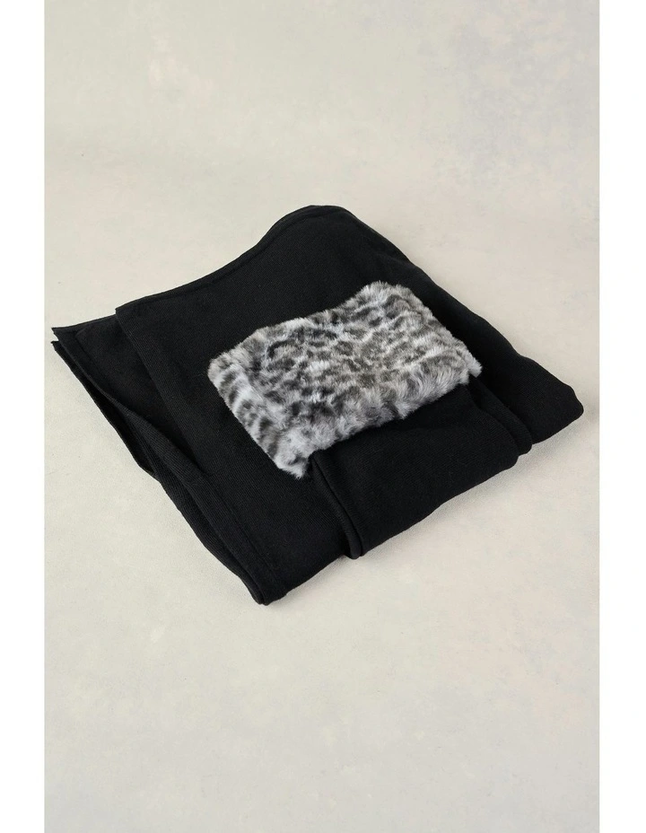 Leopard Faux Fur Trim Poncho in Black Leopard image 3