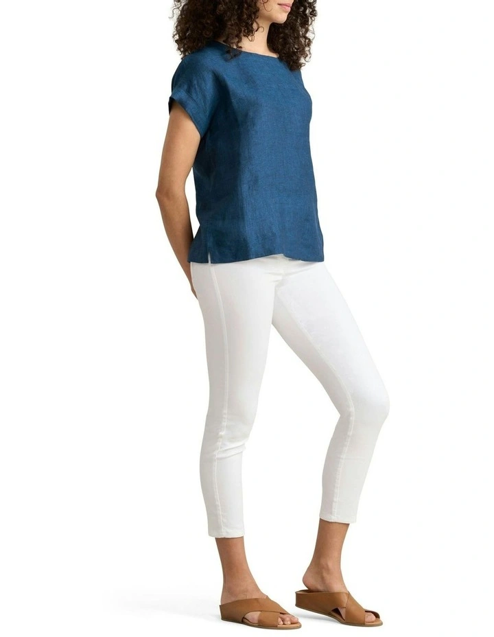 Linen Button Back Top in Navy Delave image 3
