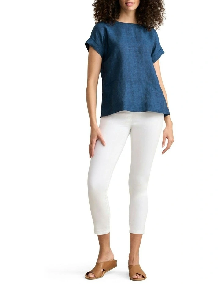 Linen Button Back Top in Navy Delave image 4