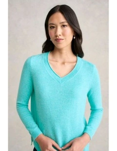 Merino V-Neck Jumper in Turquoise