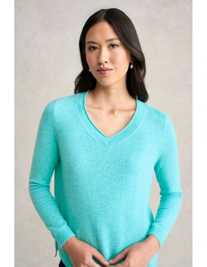Merino V-Neck Jumper in Turquoise image 1