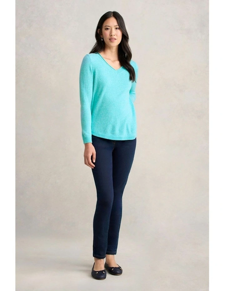 Merino V-Neck Jumper in Turquoise image 2