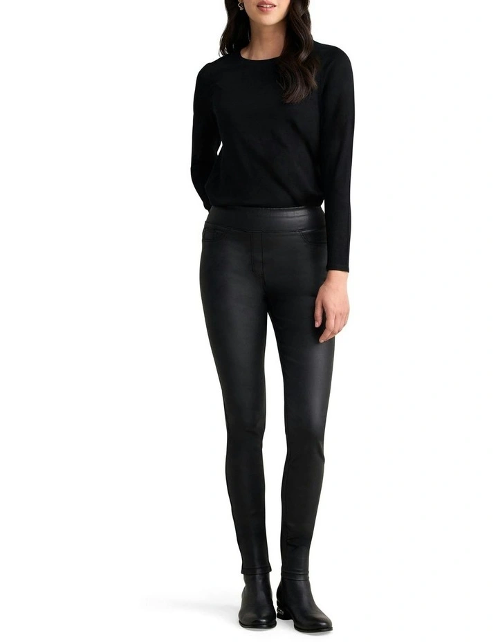 Bengajean Skinny Leg Coated Pant in Black image 1