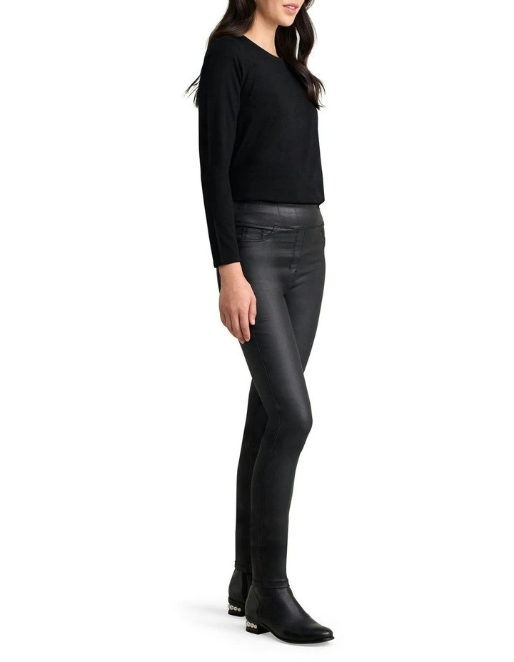 Bengajean Skinny Leg Coated Pant in Black image 2