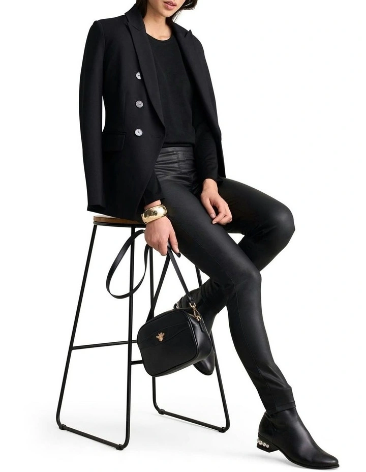 Bengajean Skinny Leg Coated Pant in Black image 3